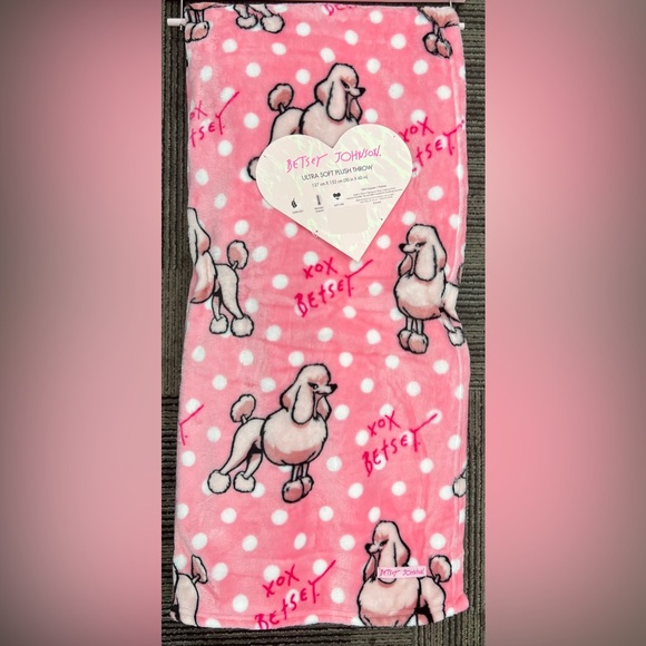 Betsey Johnson Other - Betsey Johnson Poodle Dog Polka Dot Pink Plush 50” x 60” Blanket Throw NEW